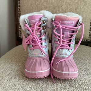 New NWT London Fog Pink and iridescent fur lined Kids' toddler snow Boots